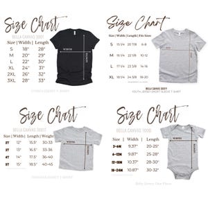Puede incluir: Tablas de tallas para varias camisetas y bodies de beb&eacute;. Incluye medidas en cent&iacute;metros para tallas unisex, juveniles y para ni&ntilde;os peque&ntilde;os. Las tablas muestran las dimensiones de ancho y largo para cada talla.