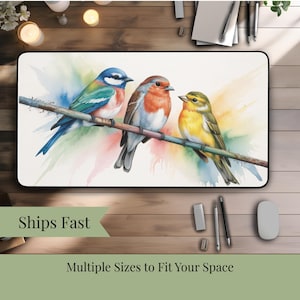 Desk Mat, Bird Lover Gift, Watercolor Painting, Modern Office Decor, Vibrant Art Desk Accessory