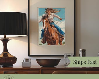 Vintage Rodeo Queen Poster, Western Cowgirl Wall Art, Matte Vertical Print, Home Decor, Gift for Horse Lover