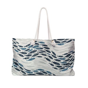 Ocean Waves Weekender Tasche, Stilvolle Reise Tote, Strandtasche, Fisch Muster Gepäck, Perfekt für Wochenendausflüge