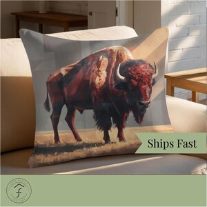 Rustic Bison Decorative Pillow, Farmhouse Decor, Nature Inspired Cushion, Cozy Home Accent, Gift for Animal Lovers, Western Decor