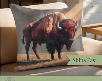Bison Throw Pillow Bold Western Accent for Rustic Living Room or Ranch Style Country Decor