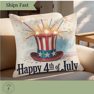 Patriotic Pillow 4th of July Decor Vintage Independence Day Cushion American Flag Home Accent USA Patriotic Throw Pillow Red White Blue