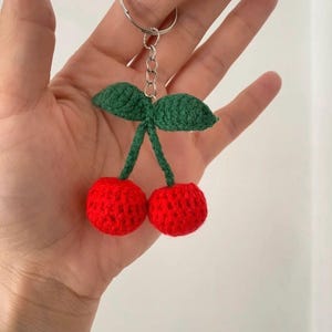 Handmade Crochet Cherry Keychain -Cute Fruit Keyring ,Aesthetic Bag Charm,Cherry Accessory for Her