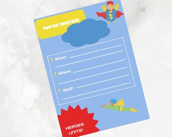 Superhero Birthday Invitation Digital Download