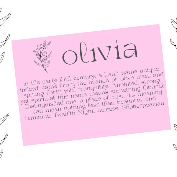 Olivia, Name Kunst Poster, Namen Bedeutung, Geschenk für Mädchen, rosa Kinderzimmer Dekor, sofort download, druckbar