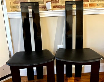 1970s Set of 2 Pietro Costantini Black Lacquered Postmodern Dining Chairs