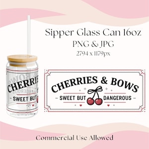 Verre rétro peut emballer PNG JPG, conception de boîte d'allumettes de gobelet 16 oz cerisier impertinent, esthétique cerise et noeud, amusant imprimable bricolage tasse cadeau coquette art