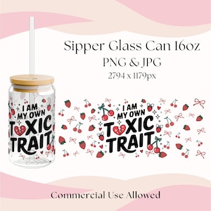 Funny Strawberry Cherry Tumbler Wrap PNG JPG, Sassy 16oz Glass Can Design, Summer Drink Fruit Wrap, Kawaii Toxic Iced Coffee Cup Digital