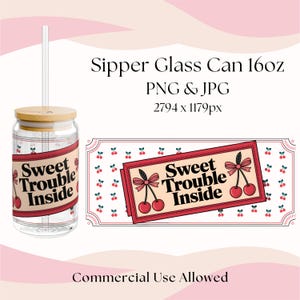 Emballage de gobelet rétro cerise PNG JPG Design boîte d'allumettes, 16 oz sipper verre wrap jolie fille cadeau, verres imprimables dragueur été téléchargement numérique