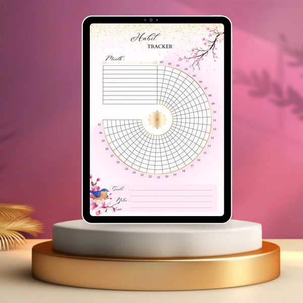 Habit Trackers White and Pink color - Hummingbirds and Cherry Trees Theme