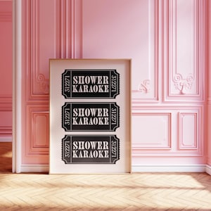 Shower Karaoke Ticket Stub Print | Digital Download | Bathroom Retro Print | Black Cream Aesthetic | Shower Singing Funny Wall Art