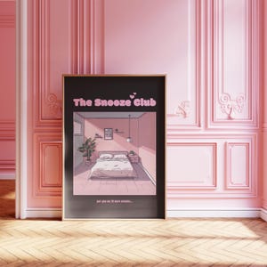 Snooze Club Pink Trendy Poster | Digital Download | Bedroom Wall Art | Above Bed Retro Wall Art | Aesthetic Girly Pink Print | Bedroom Decor