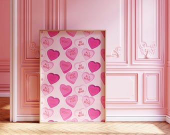 Valentine's Day Pink Hearts Print – Digital Download – | Valentines Poster | Galentine's Day Decor | Valentines Day Printable Wall Art