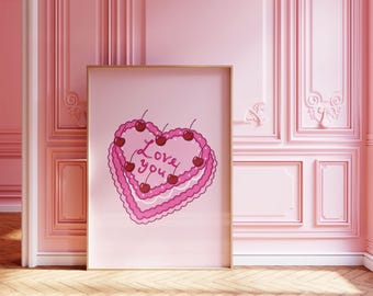 Pink Cake Valentijnsdagposter – digitale download – | Valentijnsdagposter | Galentine's Day-decoratie | Afdrukbare muurkunst Valentijnsdag