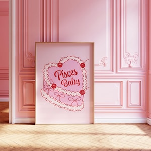 Pisces Zodiac Cake Poster – Digital Download – | Pisces Horoscope Decor | Pisces Printable Wall Art | Pisces Print | Vintage Cake Print