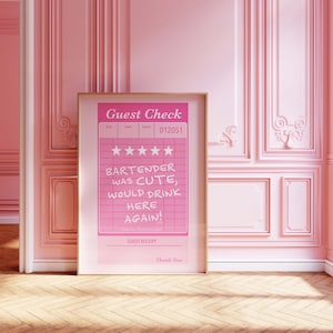 Poster alla moda con scontrino rosa "Il barista era carino" - Download digitale - / Decorazione per carrello bar / Stampa estetica femminile / Poster preppy Y2k per carrello bar