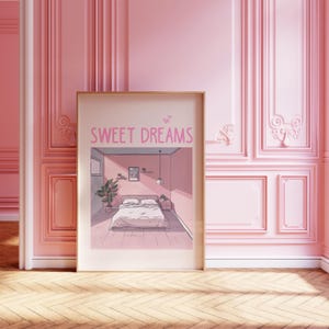 Sweet Dreams Pink Trendy Poster | Digital Download | Bedroom Wall Art | Above Bed Retro Wall Art | Aesthetic Girly Pink Print | Pink Decor