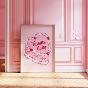 Taurus Zodiac Cake Poster – Digital Download – | Taurus Horoscope Decor | Taurus Printable Wall Art | Taurus Print | Vintage Cake Print