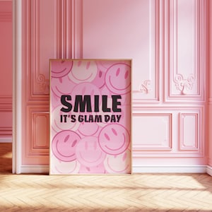 Smile it&#39;s Glam Day Pink Trendy Poster – Digital Download – | Makeup Artist Poster | Salon Suite Wall Art | Makeup Artist Beauty Room Decor