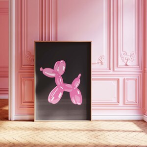 Balloon Dog Pink & Black Trendy Poster – Digital Download – | Dorm Decor | Aesthetic Girly Pink Print | Preppy Y2k Poster | Retro Wall Art