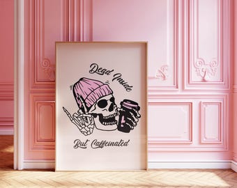 Różowy retro wydruk na Halloween | Pobieranie cyfrowe | Funky wystrój akademika | Halloweenowa sztuka ścienna do druku | Plakat na Halloween | Dziewczęcy prezent na Halloween