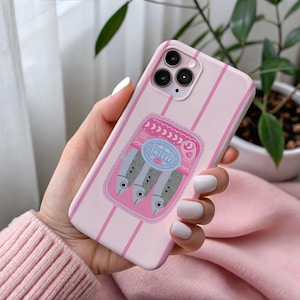 Pink Sardine iPhone Case Retro Tinned Fish | Preppy Summer | Coastal Cover iPhone 16 15 14 13 12 SE Max Pro - Samsung Galaxy S24 S23 S22 S21