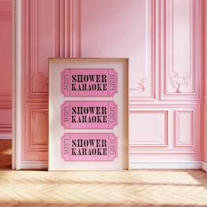 Shower Karaoke Ticket Stub Print | Digital Download | Bathroom Retro Print | Pink Cream Aesthetic | Shower Singing Funny Wall Art