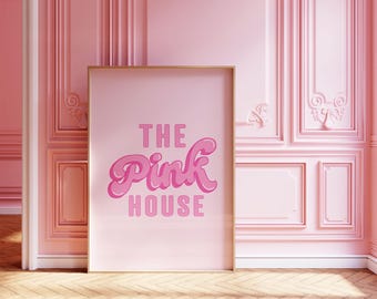 The Pink House Trendy Poster – Digital Download – | Funky Dorm Decor | Retro Wall Art | Aesthetic Girly Pink Print | Preppy Y2k Room Decor