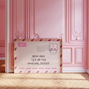 Póster de Carta a Papá Noel / Descarga digital / Navidad rosa / Impresión navideña de moda / Arte mural retro de invierno / Decoración navideña rosa