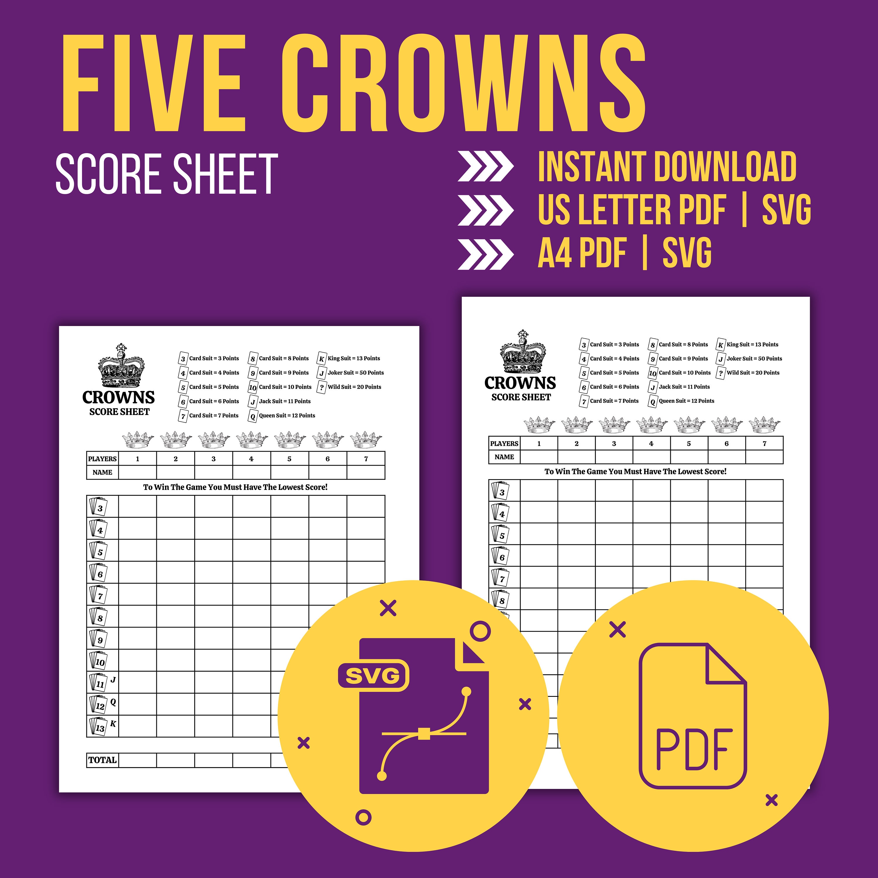 Five Crowns Game Score Sheet - Il Fullxfull.5770203378 Bwue 