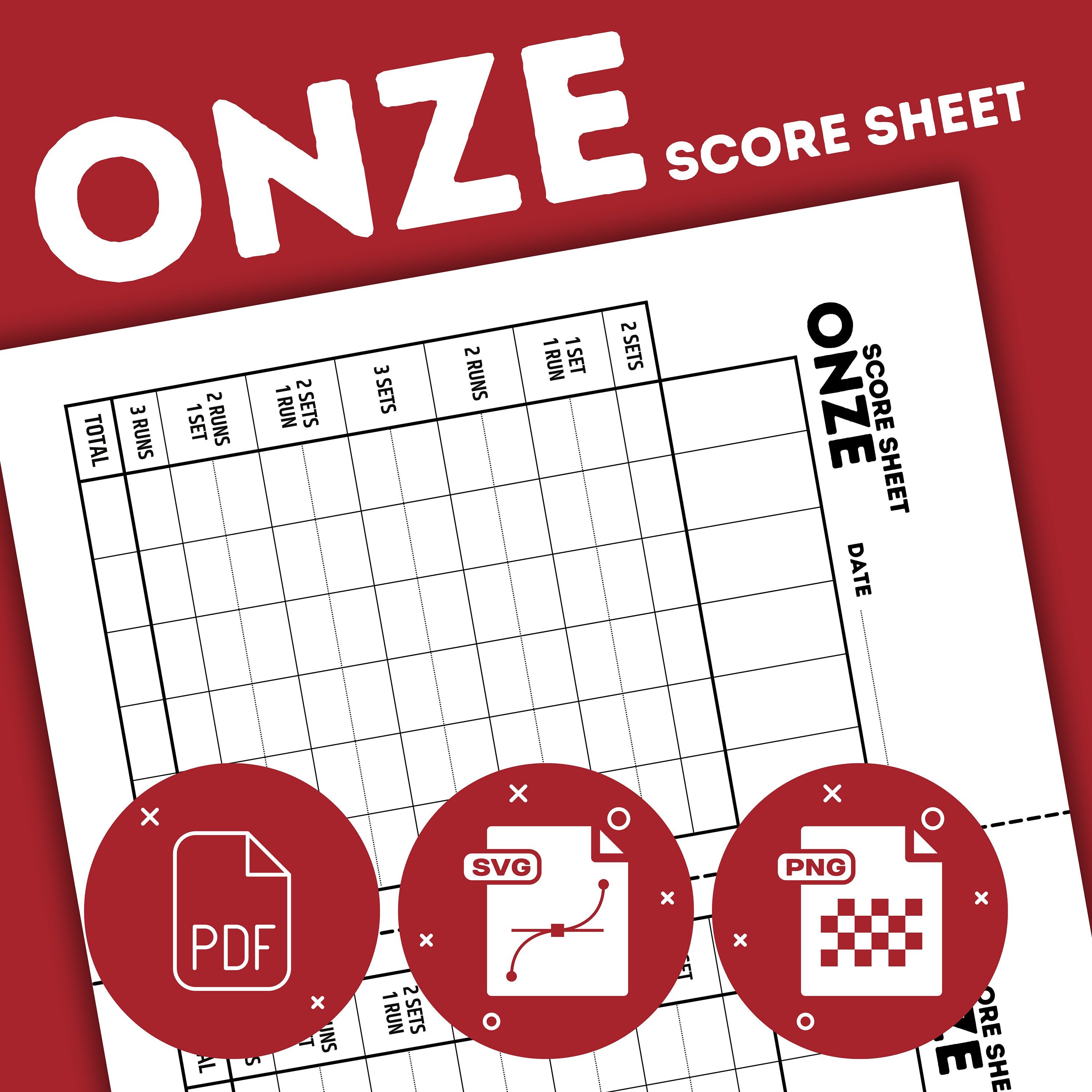 Onze Card Game Score Sheets PDF SVG PNG Digital Download Scorecard Onze