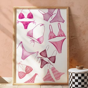 Coastal Bikini Art Print | Pink Coastal Prints | Light Pink Wall Art | Girly Beach Print | y2k bikini Print | Digital Download