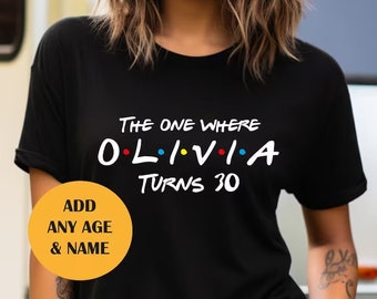 Custom birthday tshirt "The One Where [Name] Turns [Age]" t-shirt! The perfect personalized birthday gift for ages 18, 20, 21, 30, 40 ETC