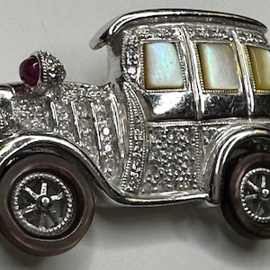 18 K White Gold Antique Car Brooch
