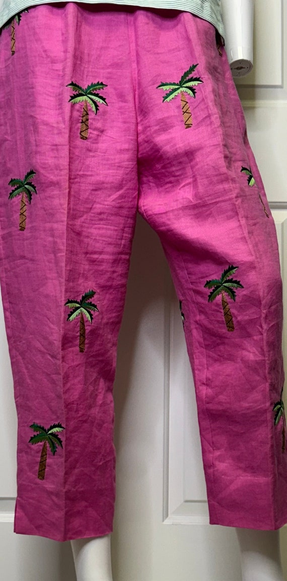 Pink Palm Tree Embroidered Pants