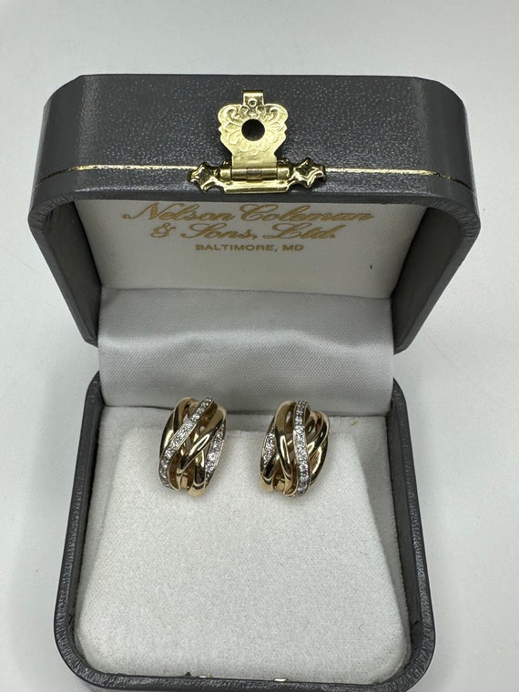 14 K Yellow Gold and Diamond Earrings