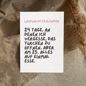 Text Christmas card, funny Christmas calendar saying postcard, card for Advent for friends, family