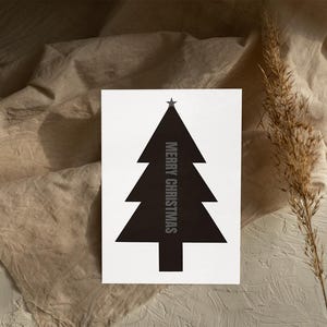 Skandinavisch-Minimalistische Weihnachtskarte Schwarz Weiss, Merry Christmas Weihnachtsgruß Karte, Ideale Festtagsgrüße für Freunde&Familie