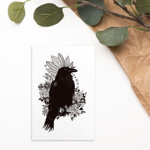 Cartão postal padrão "RAVEN" com motivo animal I impressão artística de corvo I cartão animal I cartão de aniversário