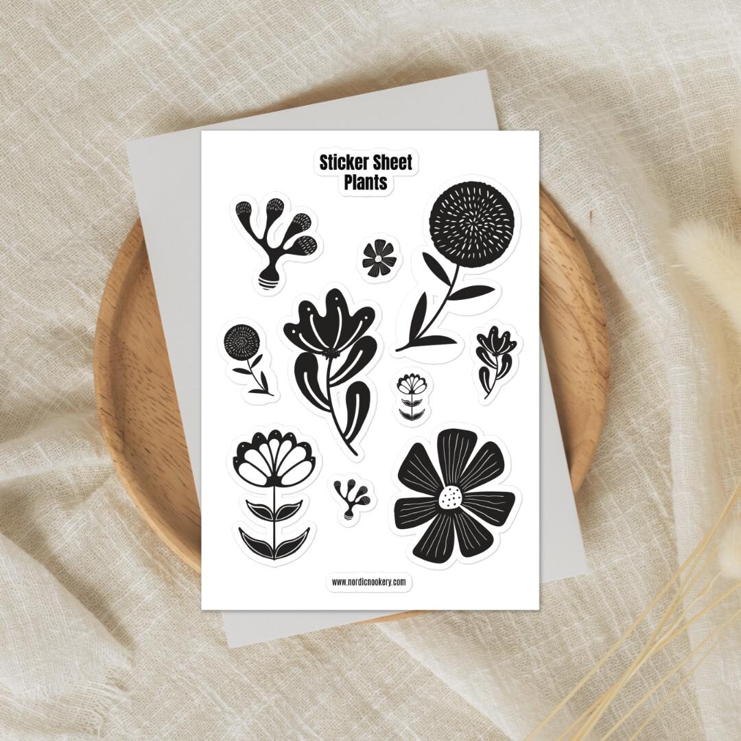 Sticker Sheet Plants A5, Decorative Flower Journal Stickers, Black ...