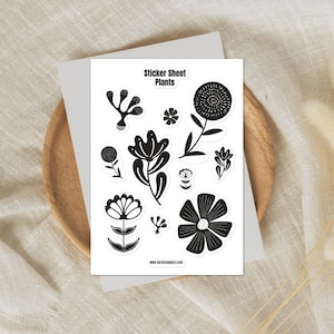 Sticker Sheet Plants A5, Dekorative Flower Journal Sticker, Black & White Plant Lover Planner Scapbooking Sticker Set, Plant Mom Gift