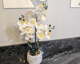 Artificial Orchid Flower Arrangement in Marble Vase