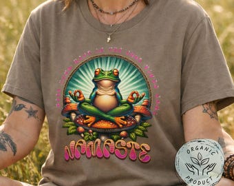 Mediterande groda-t-shirt, spirituell boho-tröja, yogagrafik-tröja, miljövänlig naturälskare-yogi-gåva, festivalhippie, surfarboho-topp