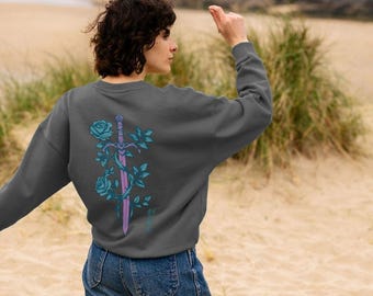 Jersey extragrande de algodón orgánico con estampado de la Reina de Espadas del Tarot.