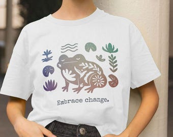 Groda-t-shirt med mönster, ekologisk bomull, boxig t-shirt