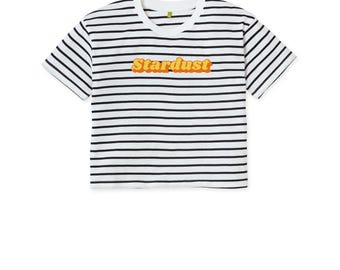 Randig t-shirt i ekologisk bomull med stjärndustmönster