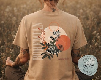 Boho Spiritual Organic T-shirt – Miljövänlig Grafisk T-shirt, Yogastil, Boho Soul Lev Ditt Ljus Topp, Etisk Jordälskare Gåva