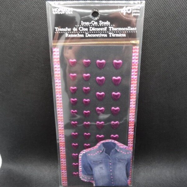 New Horizon Group USA Iron On Studs 40 Piece Fuschia Hearts Valentine's Day Anniversary Craft Project Jeans Clothing Accents Shiny Glossy