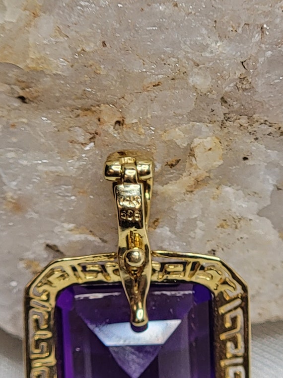 Estate 14k Yellow Gold Large Amethyst Pendant - image 7